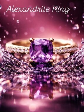 Simple Alexandrite Ring Handcrafted in 18k Yellow Gold Vermeil , June Birthstone